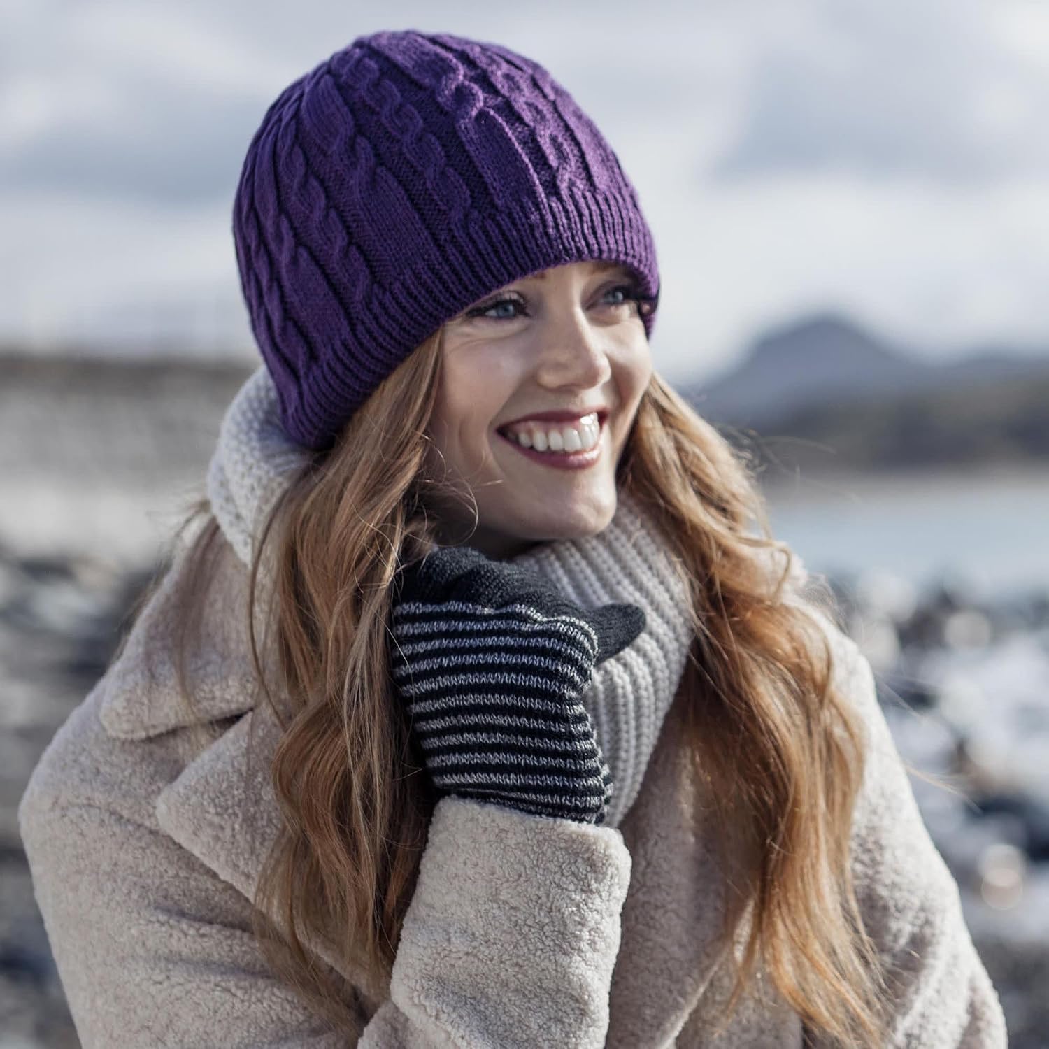 HEAT HOLDERS - Womens Ribbed Cable Knit Fleece Lined Thermal Knitted Beanie Hat image 3