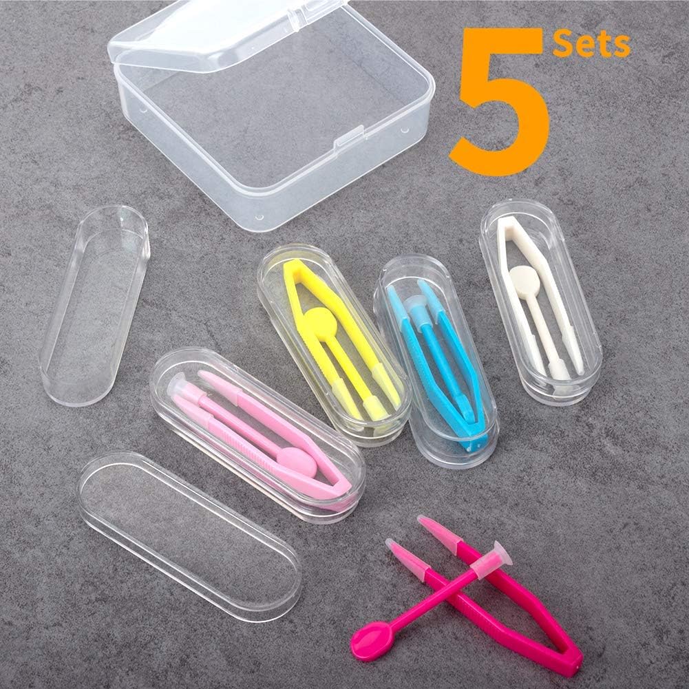 ofone Contact Lens Remover Tool for Soft Lenses, 5 Pack Contact Lens Applicator with Tweezers Case Portable Contact Lens Removal and Inserter Tool for Traveling
