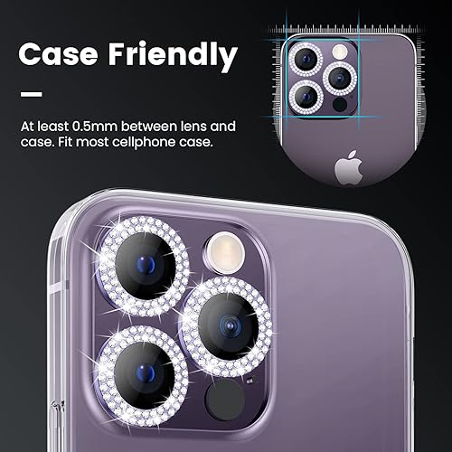 Miniatura 71 de Tensea Protector de lente de cámara para iPhone 14 Pro/iPhone 14 Pro Max, protector de pantalla de vidrio templado 9H, protector de anillo Purpurina