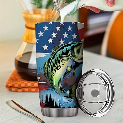 Miniatura 6 de Vaso de viaje de acero inoxidable para pesca y bandera con tapa abatible, a prueba de fugas, vaso de viaje para bebidas calientes y frías, taza