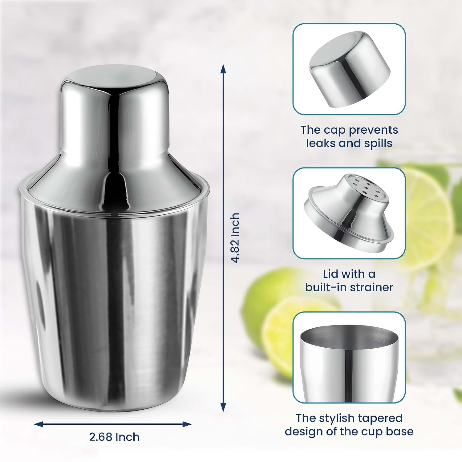 OCS Parts 3-Piece Stainless Steel Cocktail Shaker | 6-Ounce | Makes Perfect Mixed Drinks, Cocktails, and Coffees