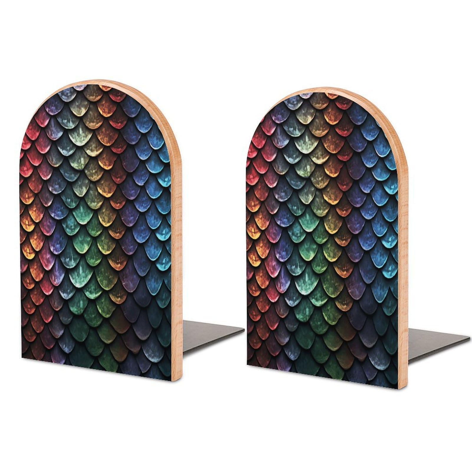Dragon Scale Bookend Wood Book End for Shelves Heavy Duty Non-Slip Wooden Bookend Support Universal Economy Bookends Fancy Modern Decorative Book Accessories 1 Pairs