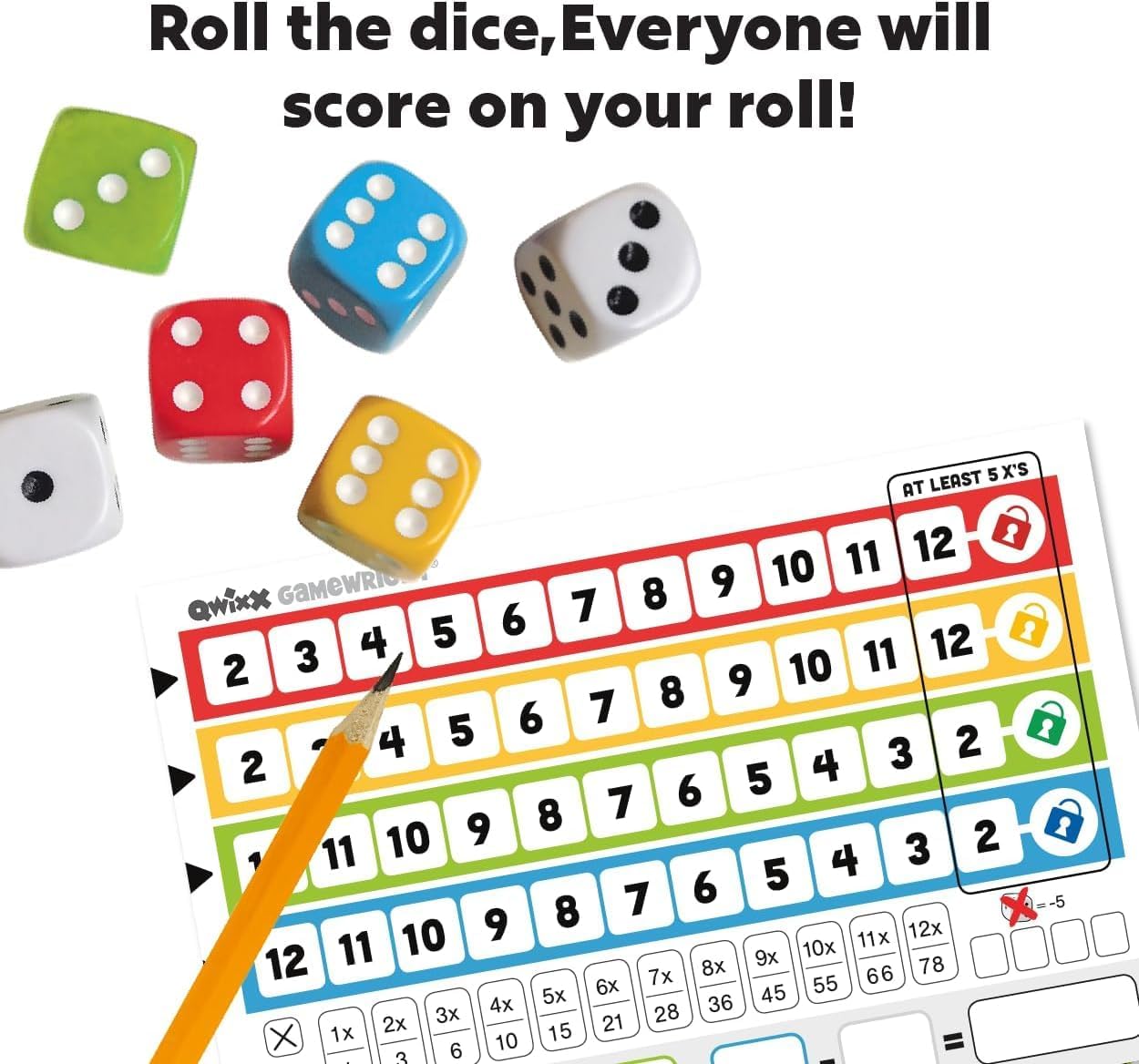 Gamewright - Qwixx Mixx - Score Pads Expansion - Roll and Write Dice Game Add-On - 2 New Ways to Play, Ages 8+