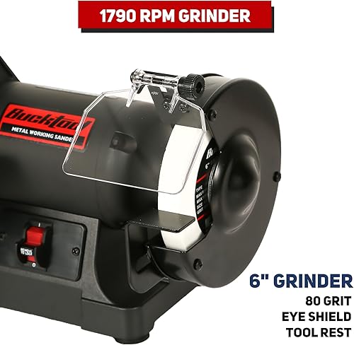 Miniatura 7 de Bucktool Combo de amoladora de banda de banco de baja velocidad, correa de 2.1 A de 1 x 30 pulgadas y amoladora de 6 pulgadas, lijadora de disco de