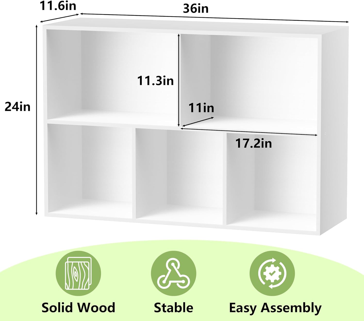 Wood 5 Cube Storage Organizer, 11 in Cube Shelf, White Cubby Storage Organizer with Back Panel & Open Compartments, Vertical or Horizontal Cube Bookshelf Bookcase for Living Room, Bedroom, Entryway