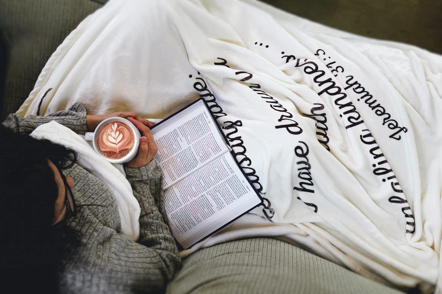 Scripture Blanket Soft Prayer Blankets with God's Promise from Jeremiah 31:3 - Ivory 50"x65" Inspirational Bedspread - Lightweight Flannel Fleece Bible Verse - Image 2