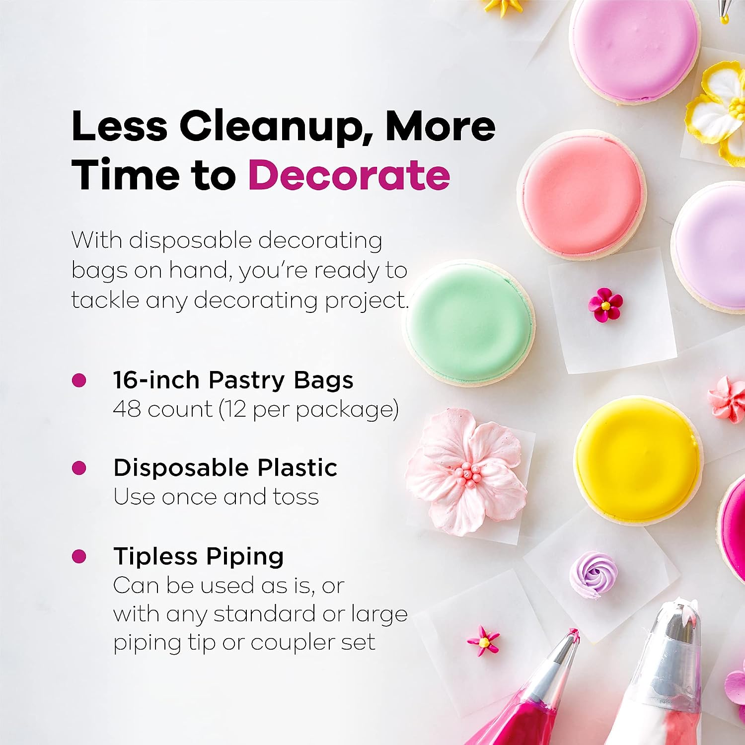 Wilton Disposable Decorating Bags Bundle - Perfect Piping Bags for Cake Decorating, Icing Cookies, Candy Making and Filling, 16-Inch, 12-Count, Pack of 4