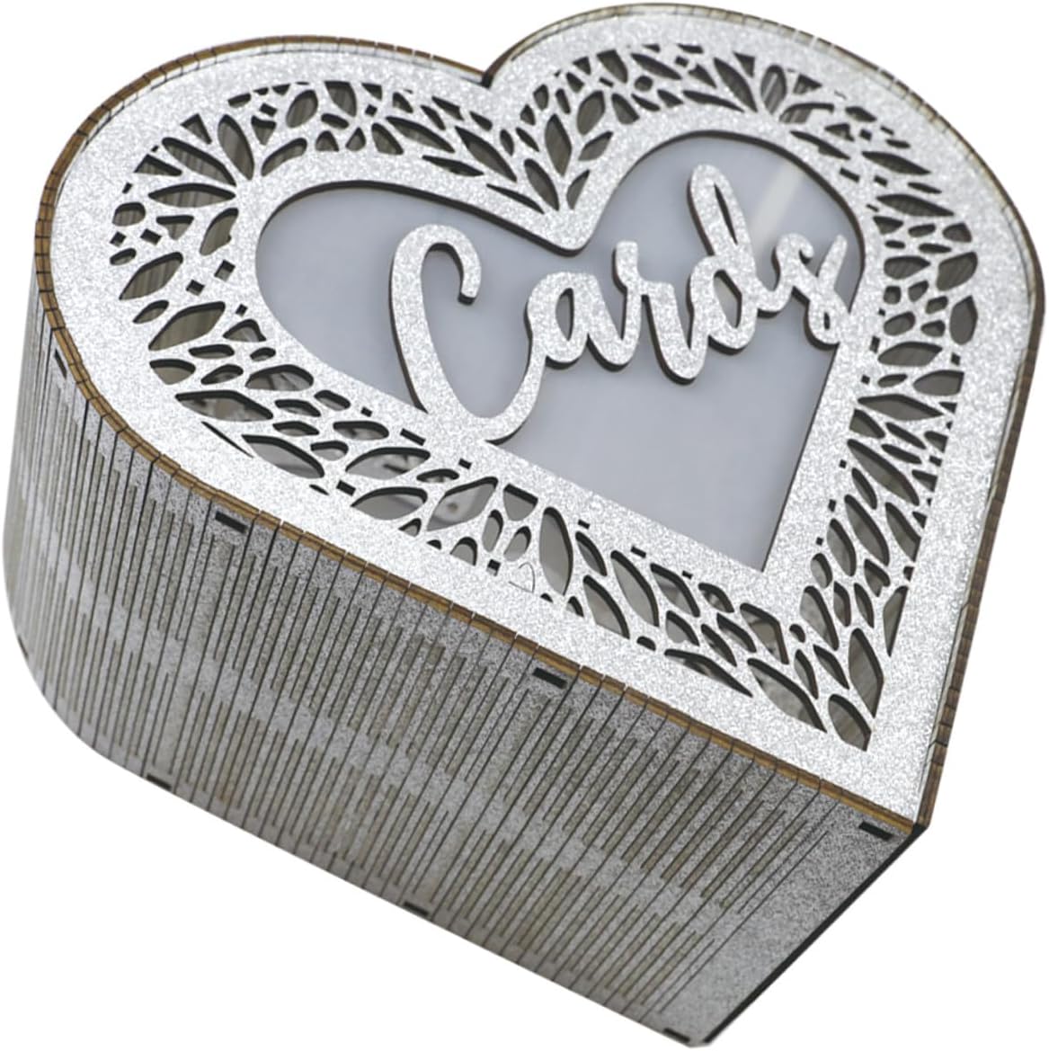 MAGICLULU Wooden Heart Card Box with Glitter Hollow Design Portable Wedding Card Holder Anniversary Greeting Storage Box for Valentine’s Day and Birthday Events