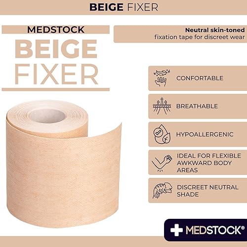 Miniatura 2 de MEDSTOCK Tela no tejida, rollo fijador beige, 2 "x 11 yardas, 1 rollo, cuidado de heridas, cinta adhesiva para vendaje, seguro de dispositivos