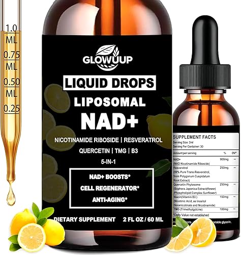 Suplementos NAD para mujeres y hombres, liposomal NAD nicotinamida ribósido resveratrol 900 mg con vitamina B3 quercetina TMG, resveratrol líquido