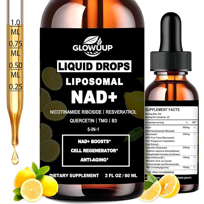 GLOVVUUP Suplemento líquido de ribosídeo de nicotinamida (NR) com resveratrol, 900 mg, 60 mL