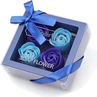 Luxury Rose Scented Bath Soap Gift Box - Natural Moisturizing Soap Set for Women, Gift for Valentine's Day, Wedding, Anniversary (1, Royal blue & Sky blue)