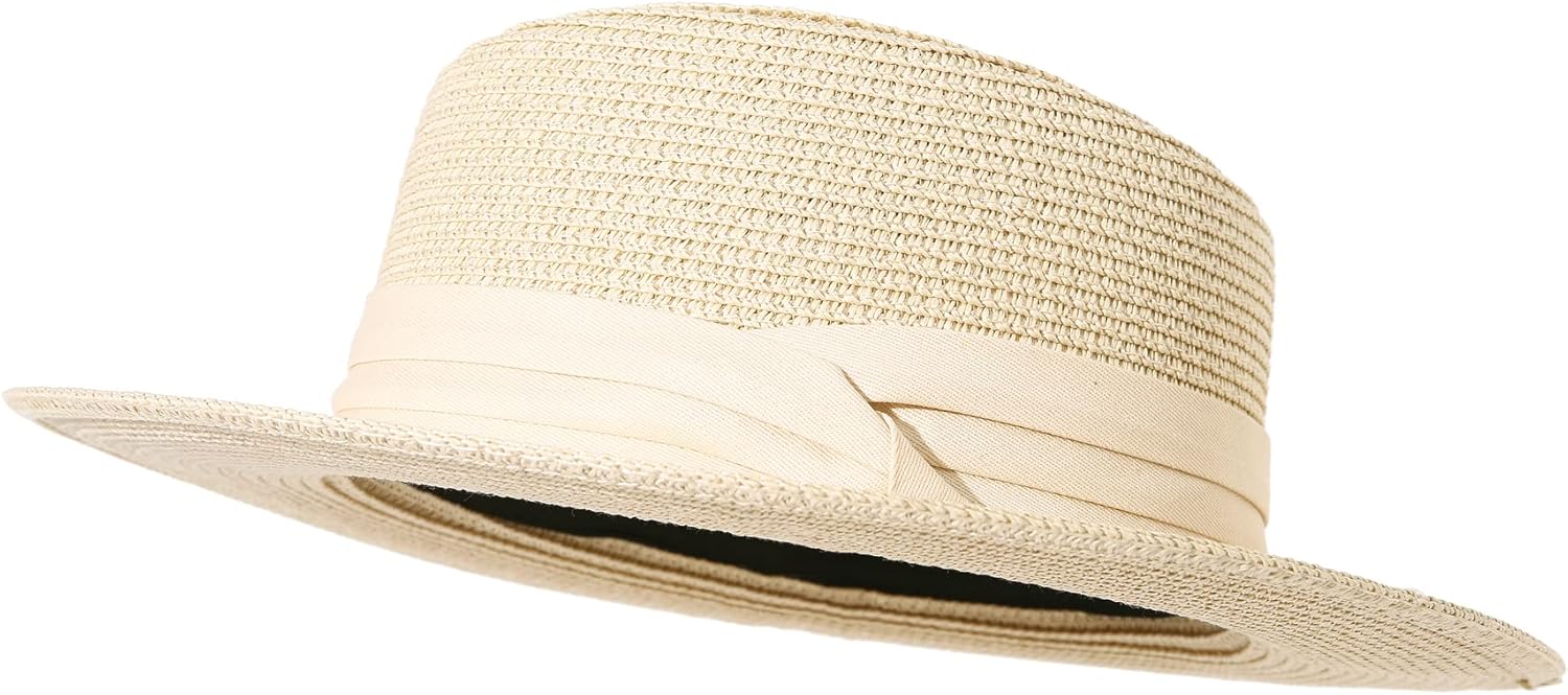 Lanzom UPF50+ Women Wide Brim Straw Panama Sun Hat Boater Summer Beach Sun Hat - Image 4