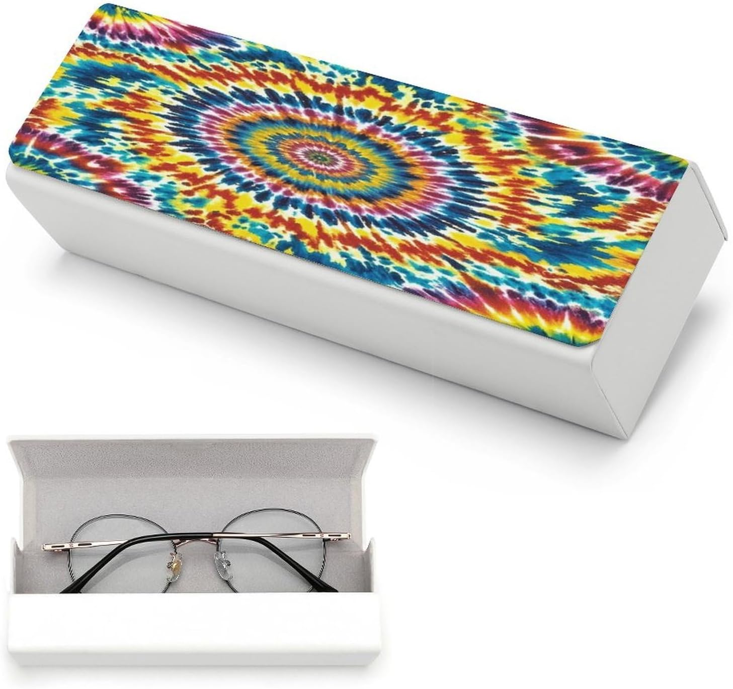 Color Tie Dye Eyeglasses Case Hard Shell for Men Women PU Leather Eyeglass Cover Fashionable Travel Sunglasses Cases Portable Reading Glasses Cover with Cleaning Cloth image 5