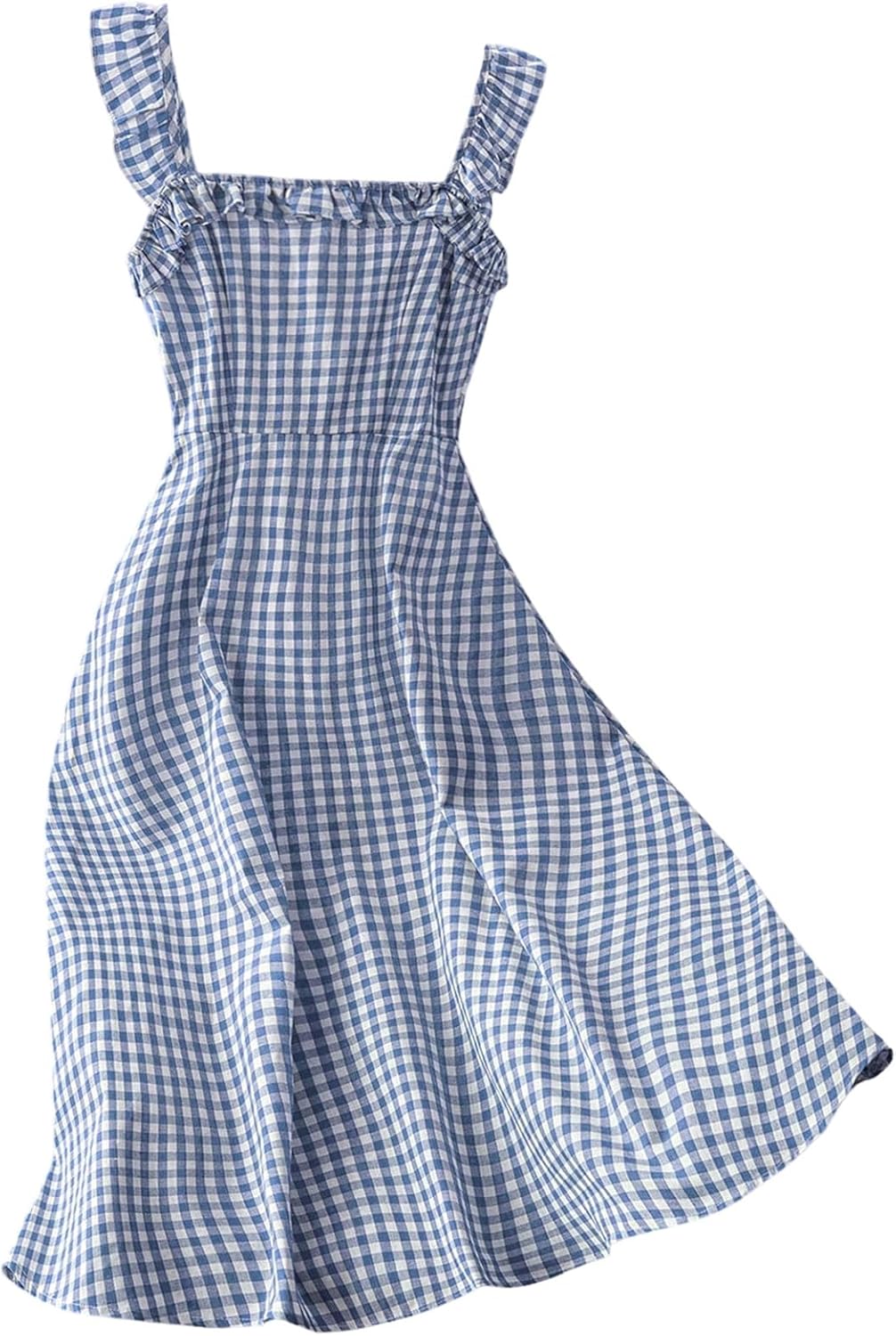 Floerns Women's Cute Square Neck Gingham Midi Dress Sleeveless Vacation A Line Dresses