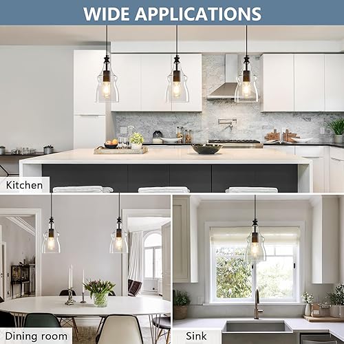 Miniatura 6 de Luces colgantes modernas de cristal para isla de cocina, lámpara colgante negra con pantalla de vidrio transparente de 5.11 pulgadas, iluminación