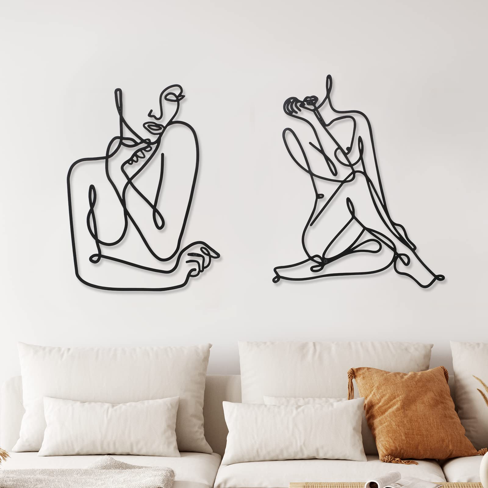 Photect 2 Pcs Metal Minimalist Wall Art Abstract Woman Home Decors Room Decors Bedroom Modern Wall Decor Metal Single Line Art Female Body Decor for