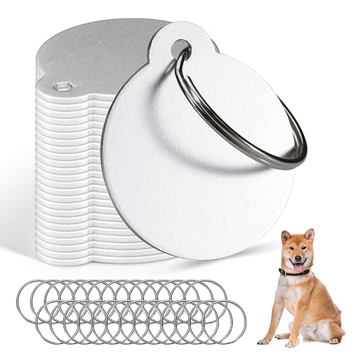 Modixun 25 etiquetas de perro en blanco para grabar, etiquetas de nombre de perro de 3,1 cm