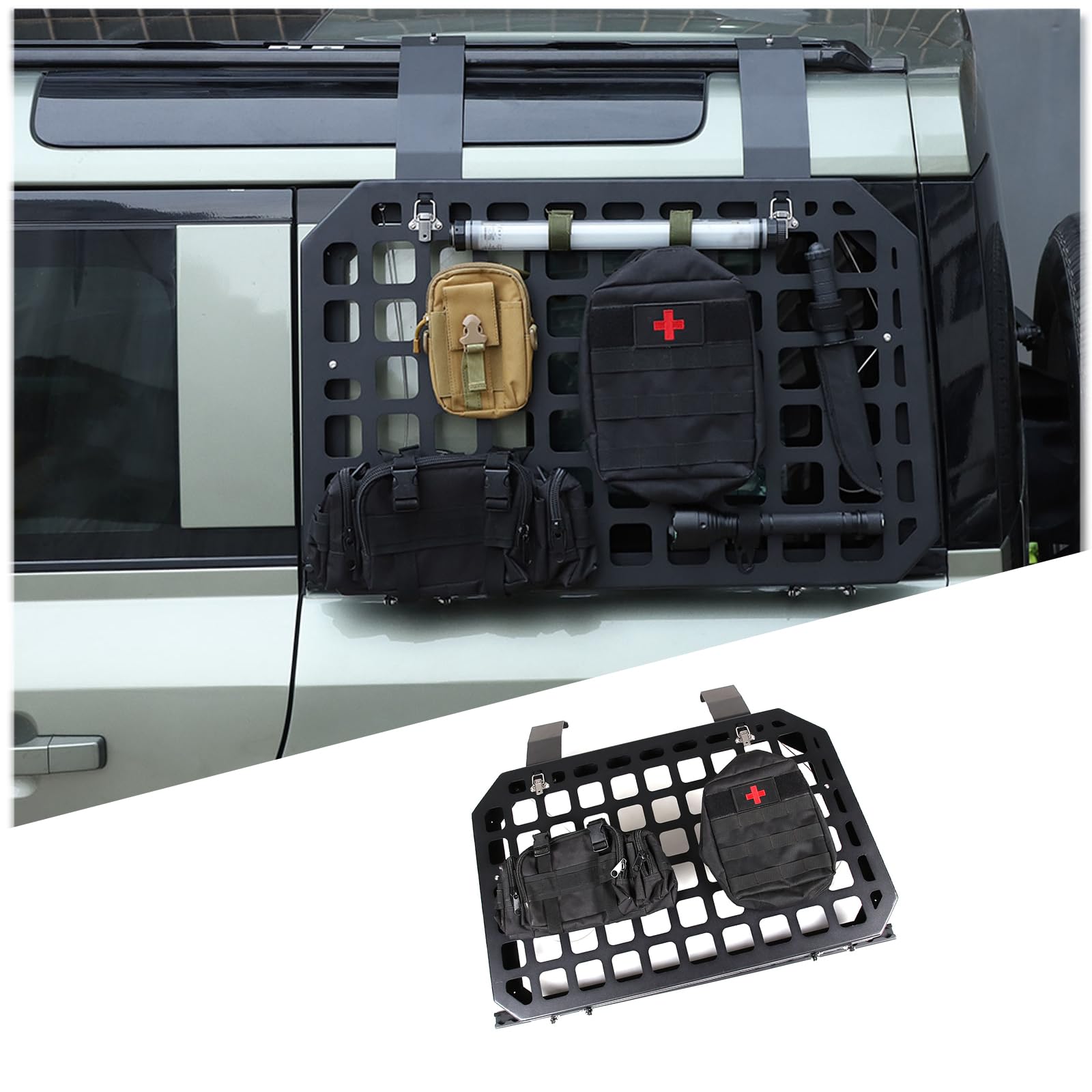 HIRUFAIT Modular Storage Panel Shelf Compatible with Land Rover Defender 90/110/130 2020-2024 Accessories, Side Window Cargo Carrier Rack Window