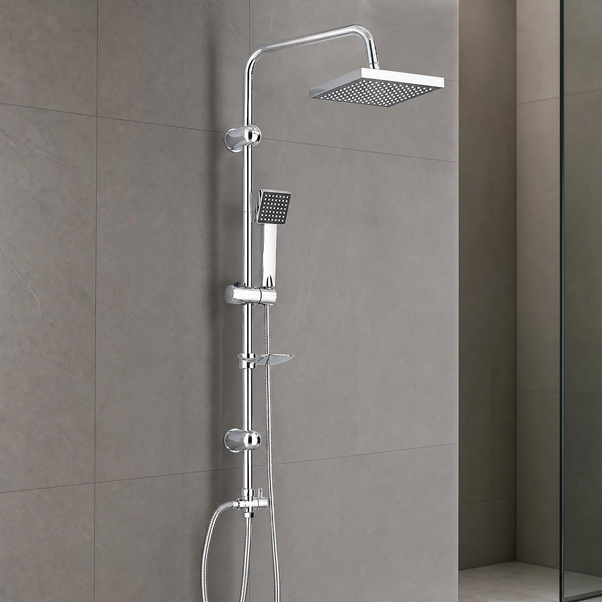 Set de Ducha de Lluvia, Set de Ducha de Lluvia Cuadrado, Set de Ducha con Ducha de Lluvia y Teleducha, Galvanizado（20cmX20cm）