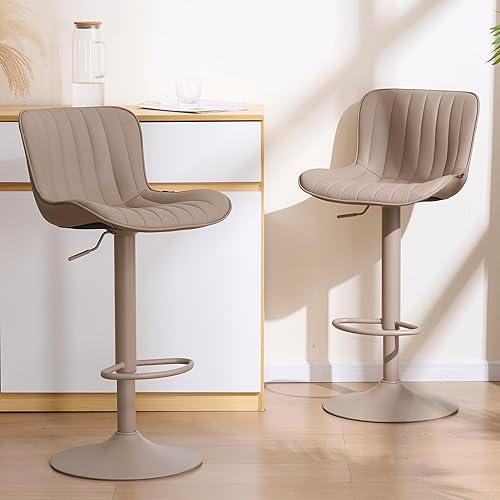 Vista 12 de YOUNIKE Juego de 2 taburetes de bar verdes de altura de encimera de cocina con respaldo, modernos taburetes de bar tapizados de piel sintética