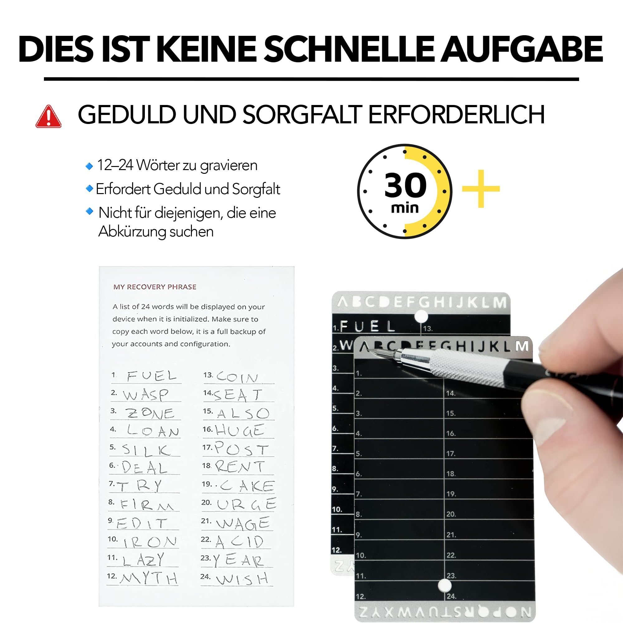 Crypto Seed Bank – Stahl-Backup-Wallet – Präzise Gravur zur sicheren  Aufbewahrung von Bitcoin-Seed-Phrasen – Zwei Karten für jeweils 24 Wörter –  Cold-Wallet-Backup : Amazon.de: Home & Kitchen
