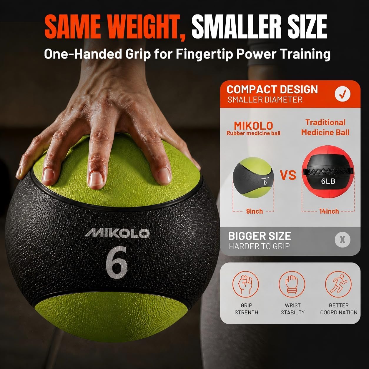 Mikolo Weighted Medicine Ball, Slam Medicine Ball with Textured Rubber Grip