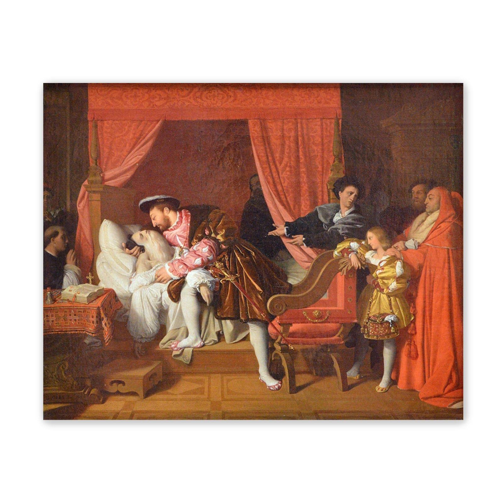 Jacques-Louis David słynne obrazy olejne reprodukcja na płótnie (Śmierć Leonardo da Vinci) plakaty i wydruki klasyczne płótno sztuka ścienna obrazy krajobrazu 60 x 80 cm oprawione