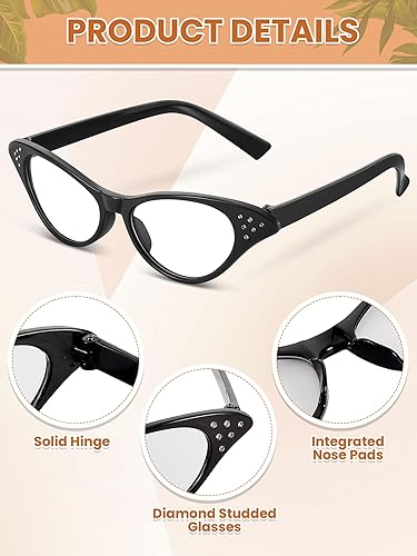 Vista 2 de Dunzy 10 Pairs Cat Eye Rhinestone Glasses Retro 50s 60s Old Lady Glasses Carnival Sock Hop Party Decorations