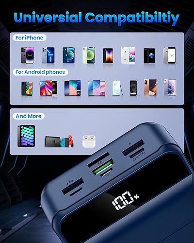 Miniatura 5 de Cargador portátil de 60000 mAh - Batería de carga rápida de 22.5 W USB C con 4 salidas y 3 entradas pantalla LED, gran capacidad cargador externo de