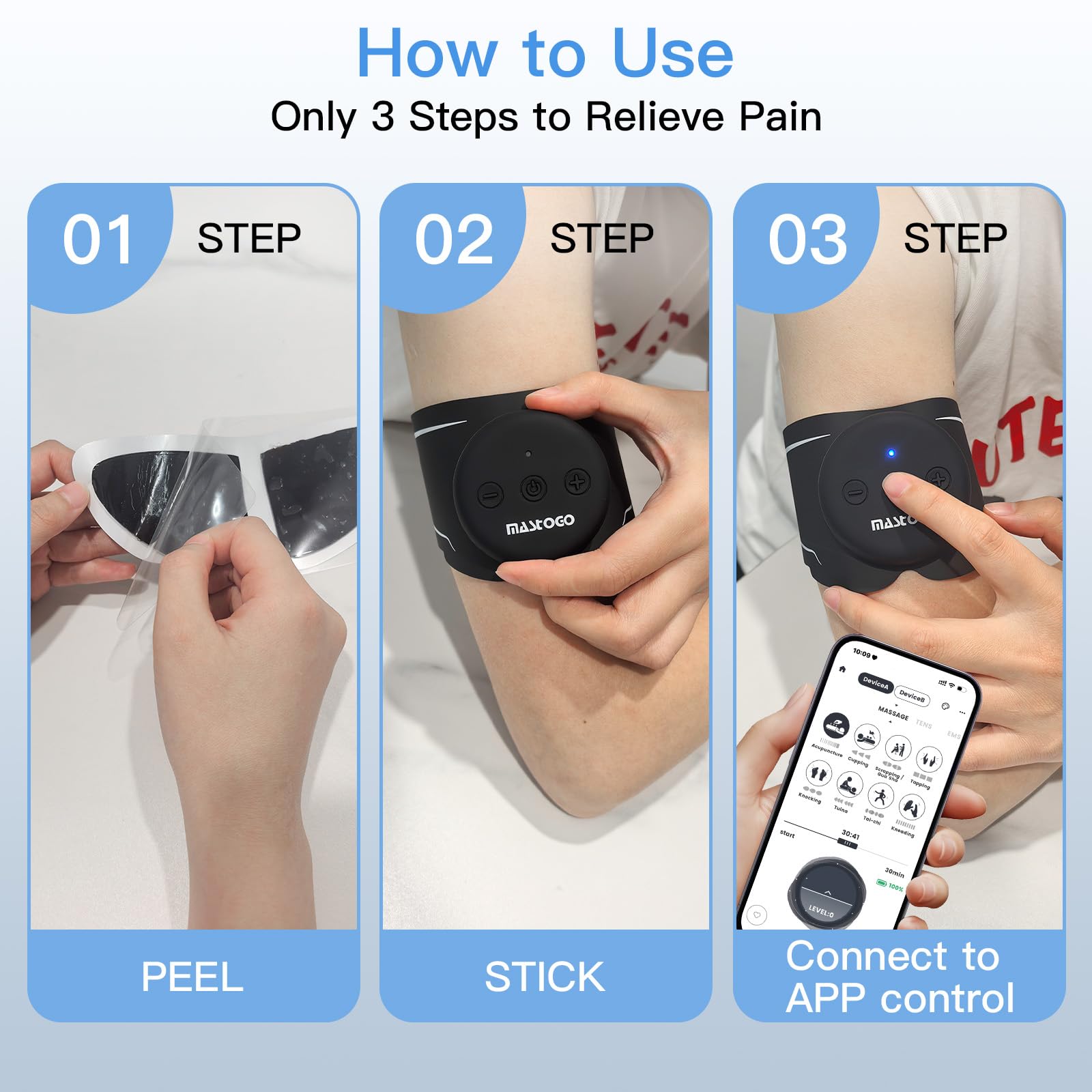 MASTOGO Dual Host Wireless TENS Unit Muscle Stimulator with APP Control — Amazon image 8