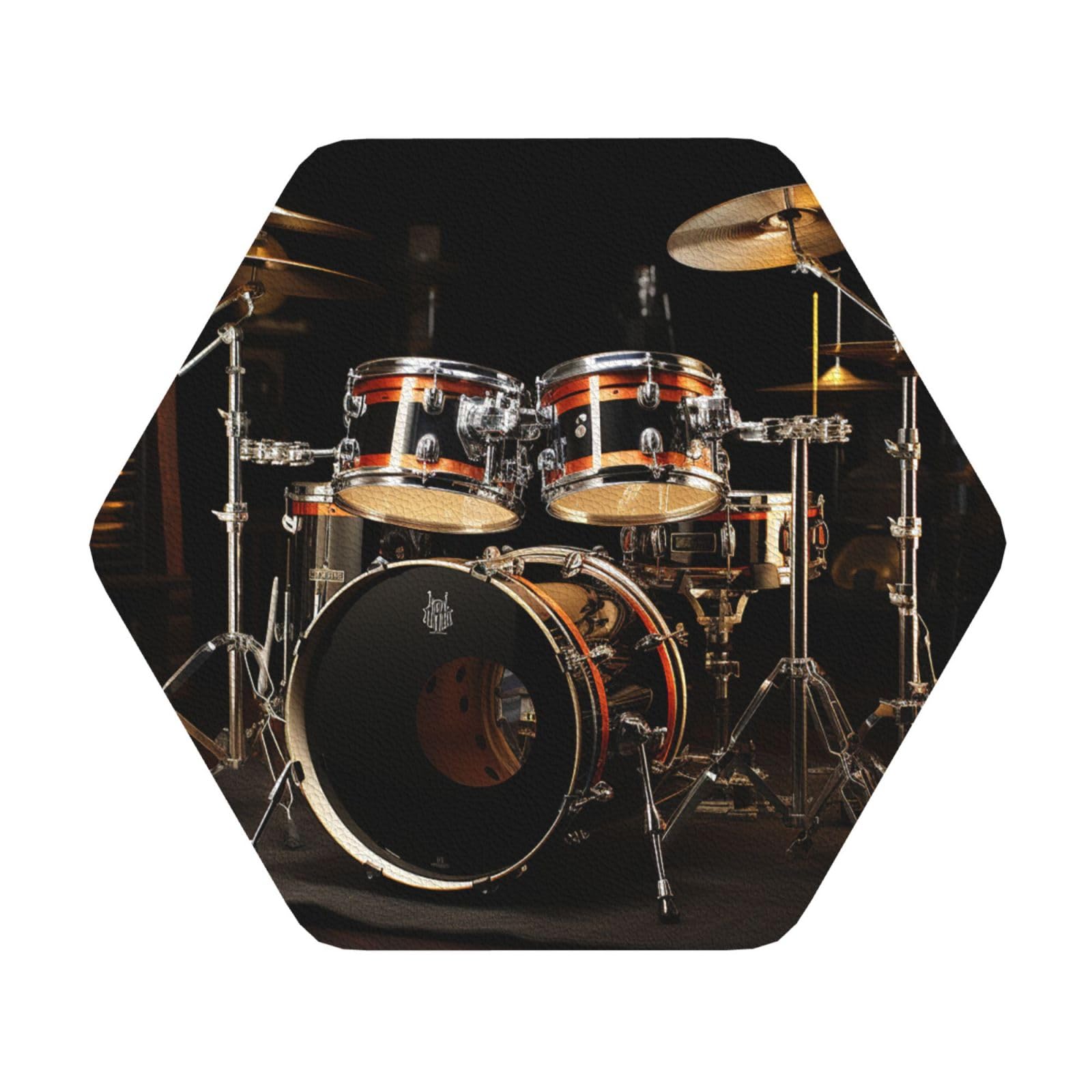 Fodpand Hexagon Drum Set Drink Coasters Set Of 4, Heat Resistant Leather Coasters Fuuny Bar Beer Beverage Coaster For Drinks, Absorbent Cup Mat For Tabletop Protection, Housewarming Gift