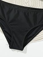 Vista 4 de MakeMeChic Conjunto de bikini sólido de verano para niña, traje de baño de dos piezas, cuello en V, correa ajustable