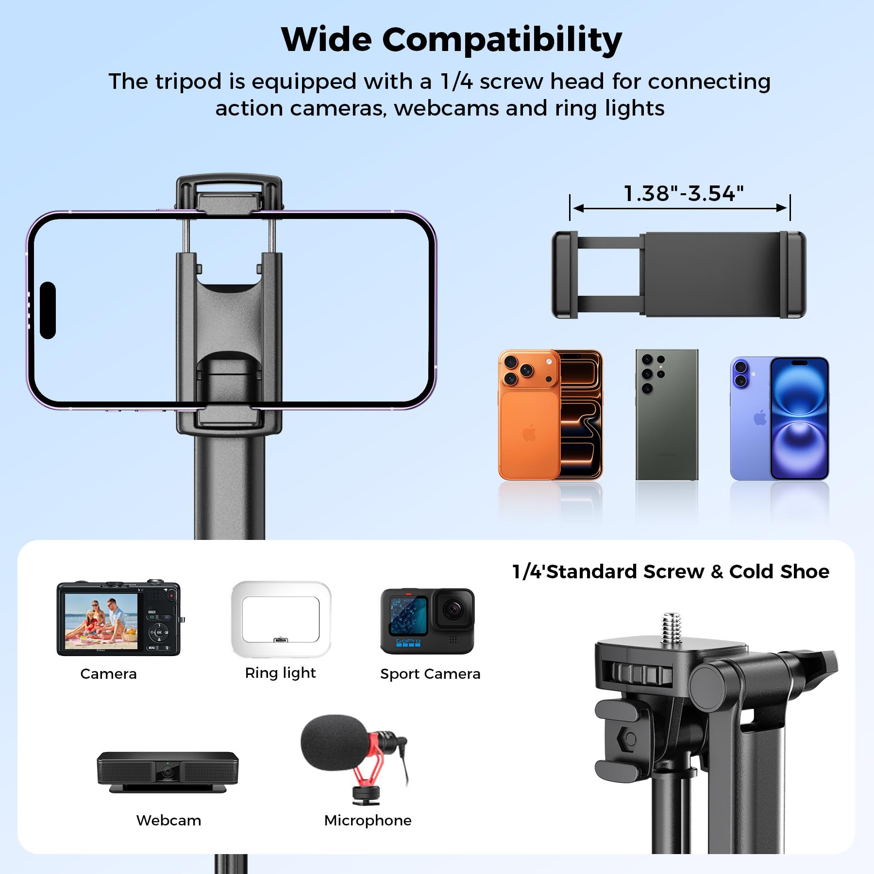 Treppiede per iPhone con luce per registrazione video, treppiede portatile per fotocamera e telefono, selfie stick con luce per creatori di contenuti, vlogging, Tiktok