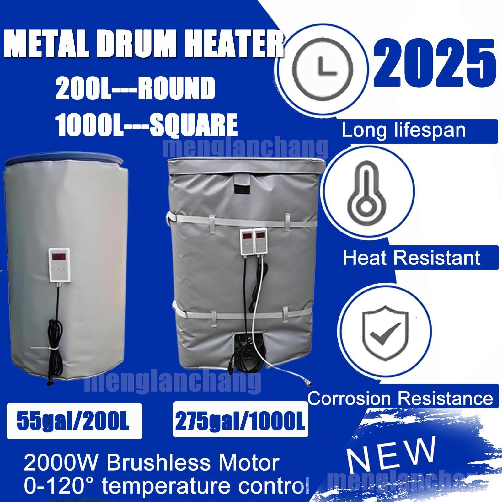 Professioneller Fassheizer-2000/4000W,Industrielles Heizkissen FüR Eimer FüR 55/275 Gallonen Mit Digitalem Thermostat Und Timer, Verhindert Das Einfrieren Von öLen, Chemikalien, Honig 200LBlack