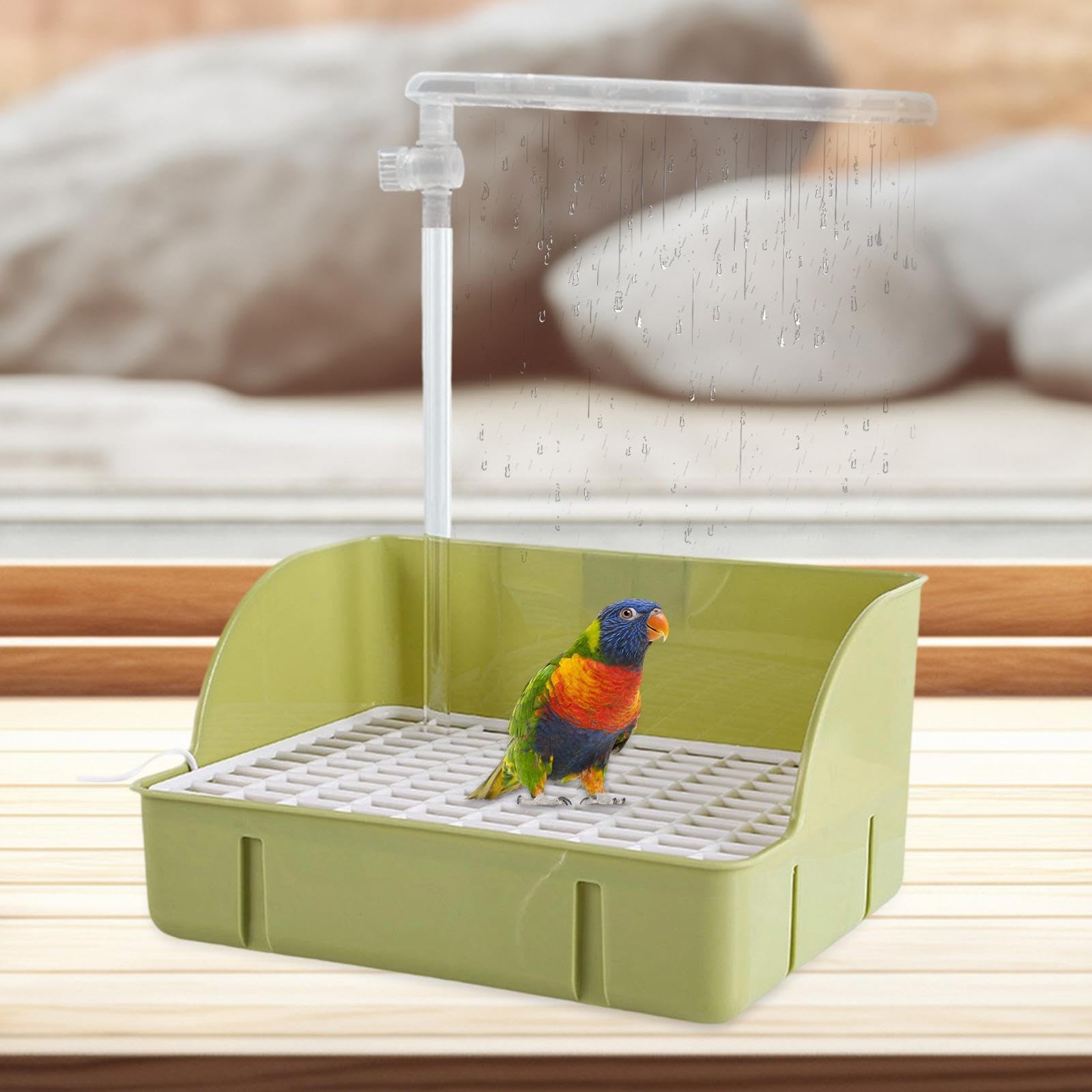 Baignoire Automatique pour Oiseaux, Baignoire pour Perroquets et Perruches, Baignoire pour Oiseaux de Taille Moyenne, Vert
