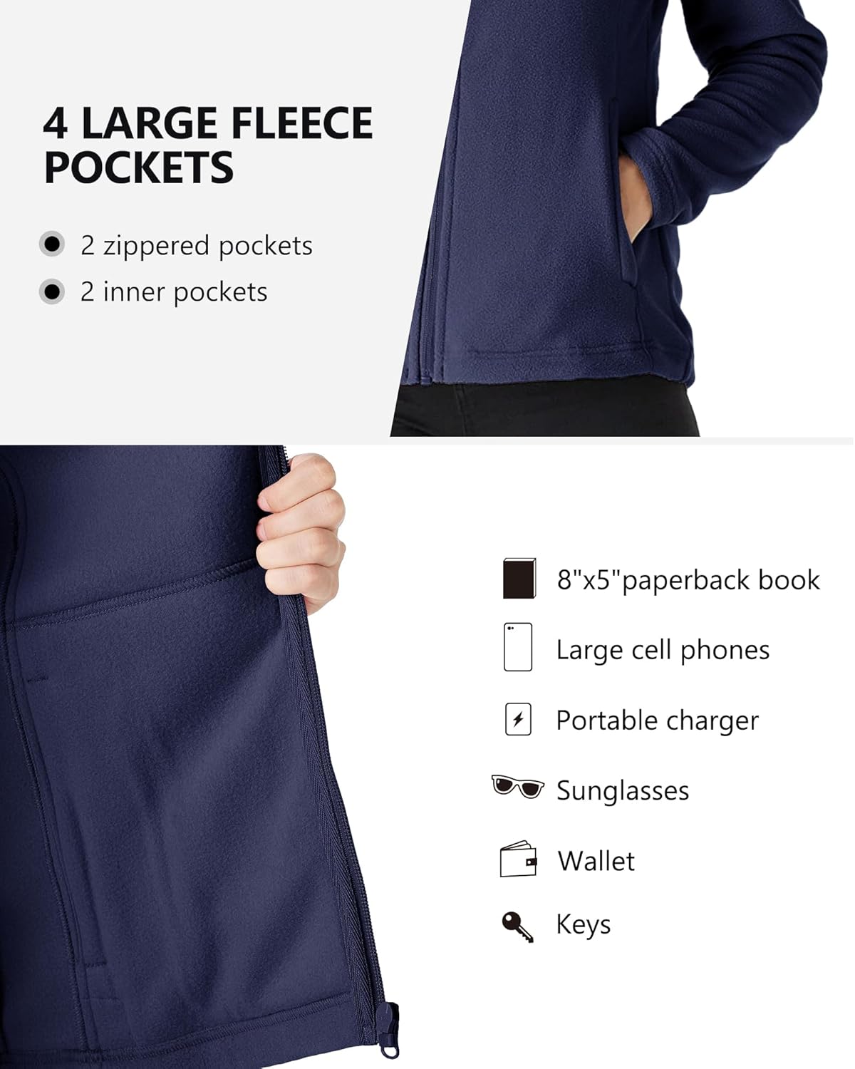 Outdoor Ventures Women's Lightweight Warm Zip Up Long-Sleeve Soft Polar Fleece Jacket for Fall Winter - Image 3