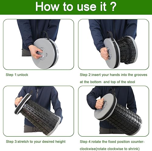 Miniatura 7 de Taburete plegable XXL mejorado con cojín, taburete plegable telescópico de 19.7 pulgadas de altura a 11.8 pulgadas de profundidad para adultos,