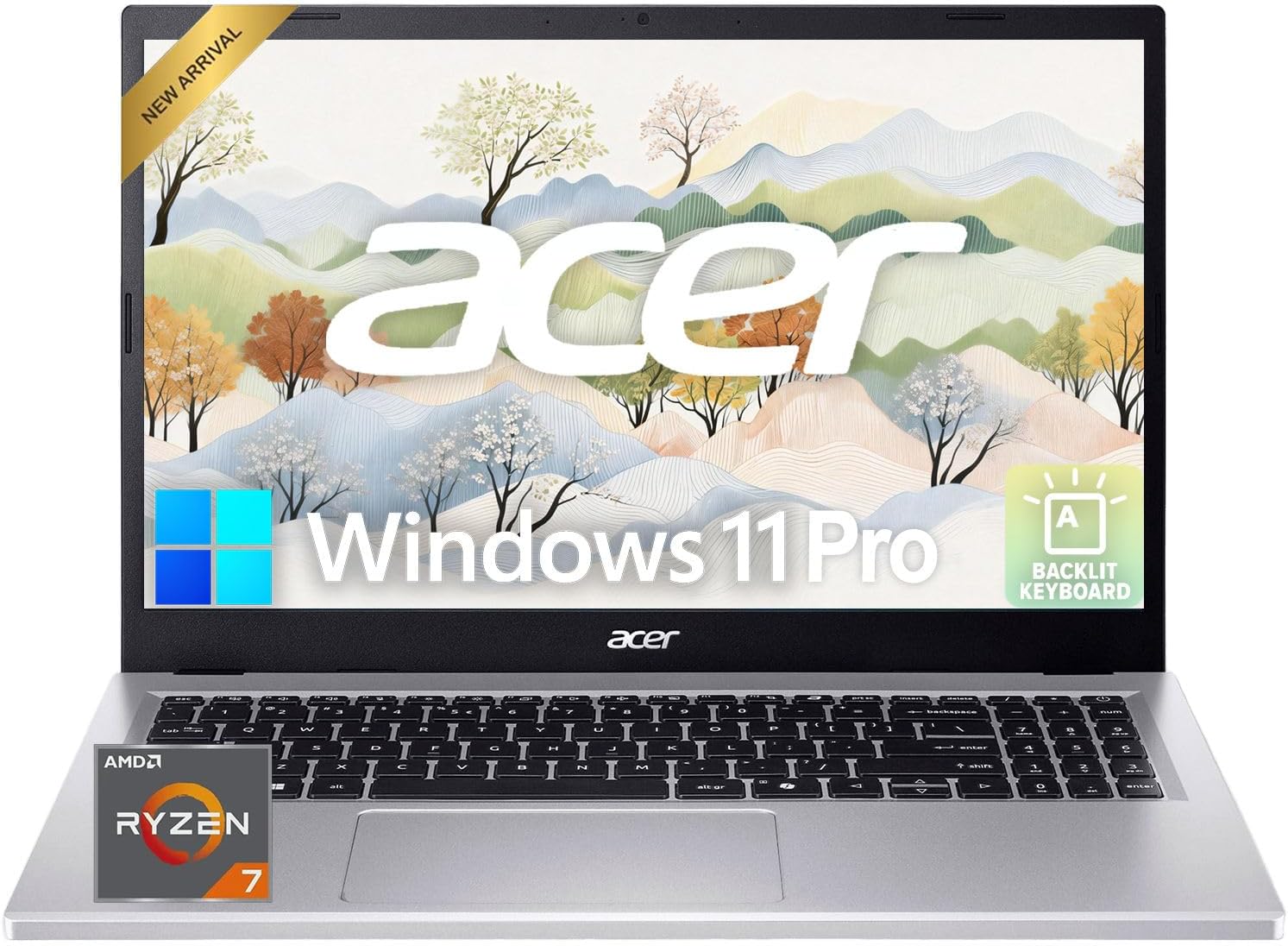 Acer Aspire 3 Student and Business Laptop, Backlit Keyboard, 15.6" Full HD Display, AMD Ryzen 7 7730U Processor, 16GB RAM, 1TB SSD, Long Battery Life, Windows 11 pro, Pure Silver