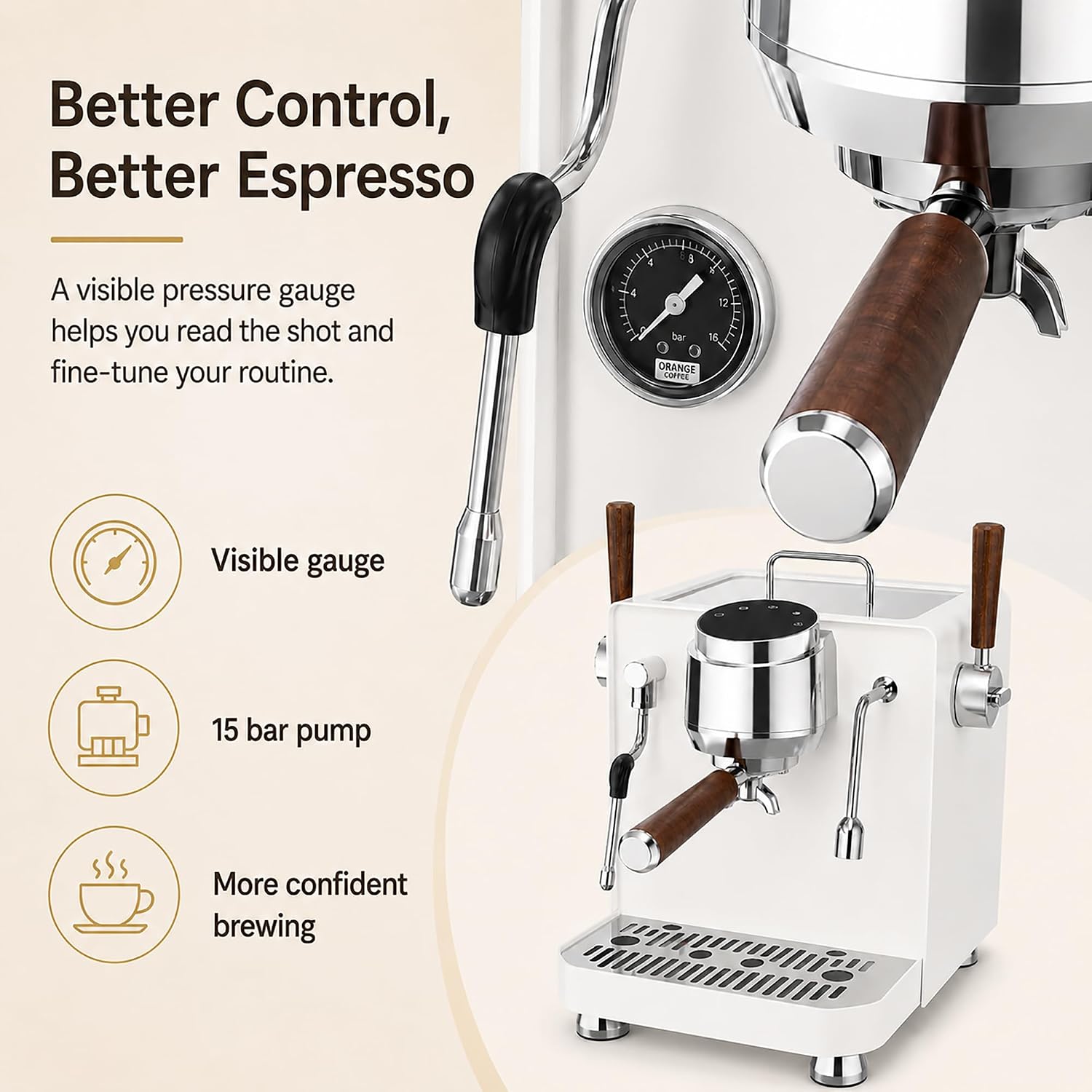 MEGAWISE 20 Bar Espresso Machine with Milk Frother, Compact Stainless Steel Coffee Maker for Home & Office, Cappuccino & Latte Maker