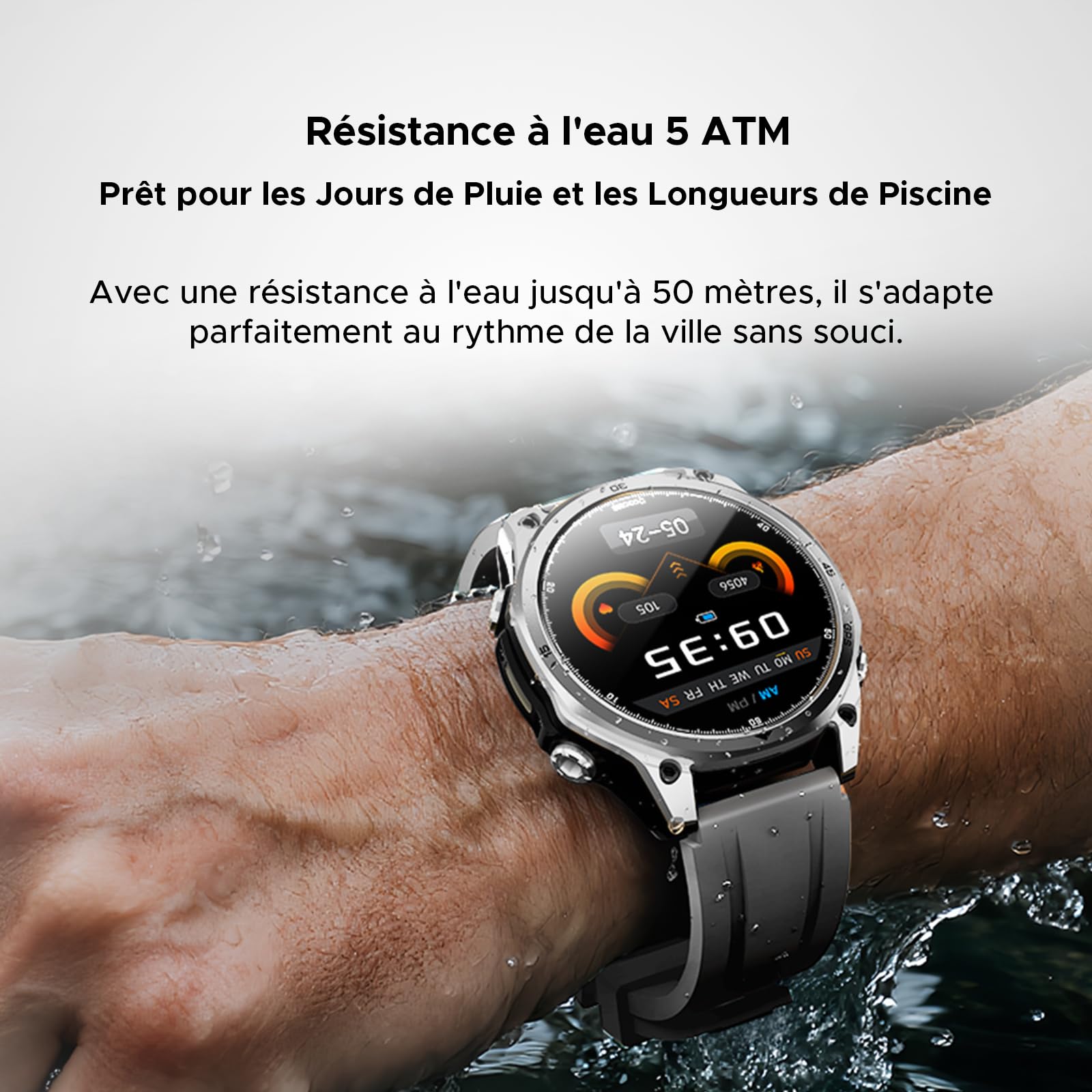 Anywise W1 AI Montre Connectée Homme, 5ATM Dual-Band GPS Tactical Watch,1,43'' AMOLED Screen, 170+ Modes Sport, Appel Bluetooth,18 Days Battery,LED Flashlight,Compass,pour Android/iOS, 3 Strap