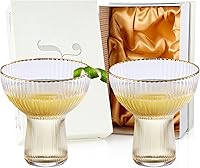 Vista 2 de Copas acanaladas de Margarita, Martini y Champagne con borde dorado – Juego de 2 – Copa de lujo soplada a mano – Fiesta grande, elegante diseño