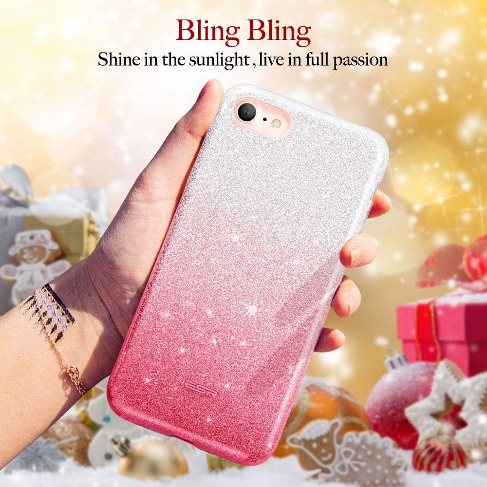 ESR iPhone 8 Case, iPhone 7 Case, Glitter Case Bling Sparkle Three Layer Shockproof Soft TPU Outer Cover + Hard PC Inner Protective Shell Cover for Apple 4.7" (2017 &2016 Release)(Ombre Ruby)