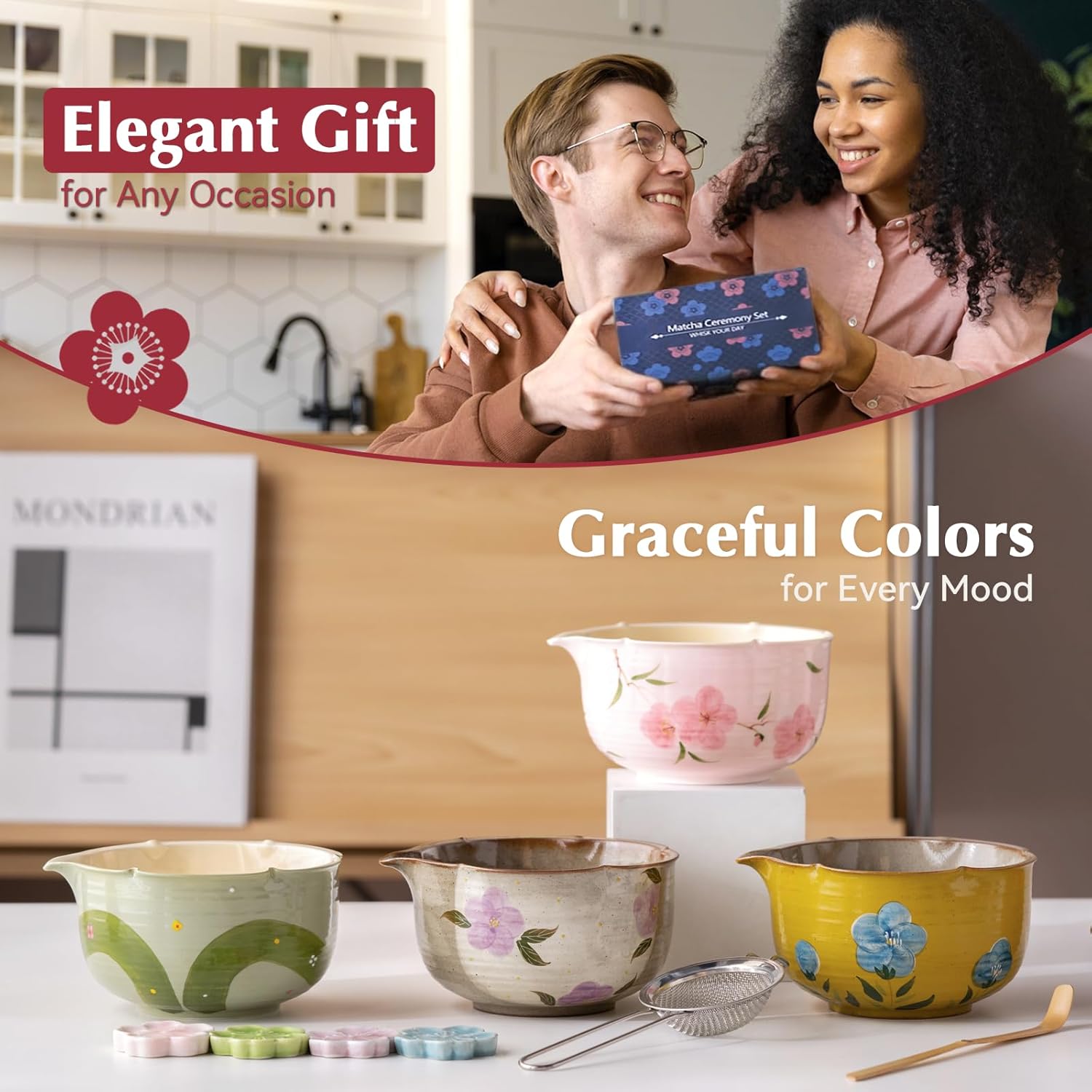 Matcha Whisk Set, 7Pcs Matcha Set with Hand-Painted Ceramic Matcha Bowl, Matcha Whisk and Holder, Scoop and Rest, Sifter, Tea Towel, Artisan Matcha Kit for Ceremony & Gifting (Pink) - Image 9