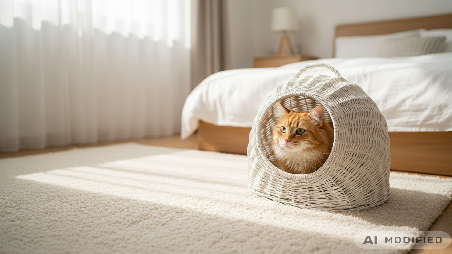 Katzentransportbox Katzen Hunde Bett Liege Korbhöhle Katzenhöhle Katzenkorb aus Weide geflochten weiß mit Kissen und Tragegriff K5-081-W-SWBK
