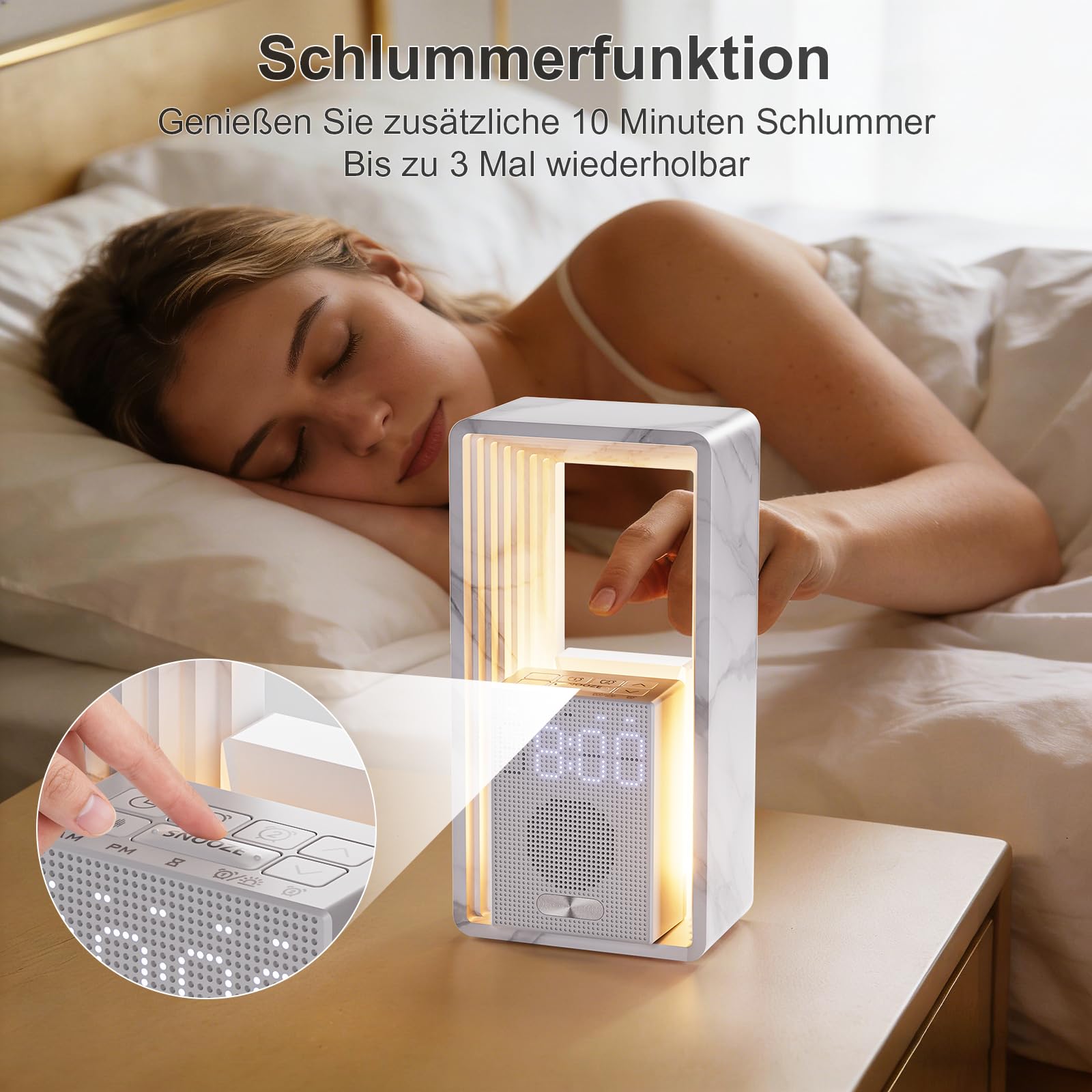 Hensam Tageslichtwecker mit Weißem Rauschen, Lichtwecker mit Sonnenaufgangssimulation, Nachtuhr Wecker mit 20 Naturgeräusche und Timer für Leichtschläfer, Wake up Licht für Kinder, Erwachsene