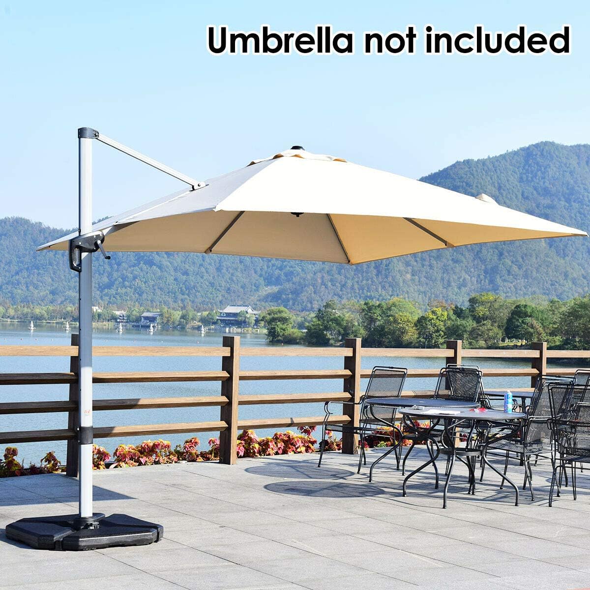 DORTALA 4 PCS Cantilever Offset Umbrella Base Weight Stand, Base Stand for Cantilever Offset Patio, Water or Sand Filled Triangle Weight w/Easy-Fill Spouts and Funnel, Concave Handles