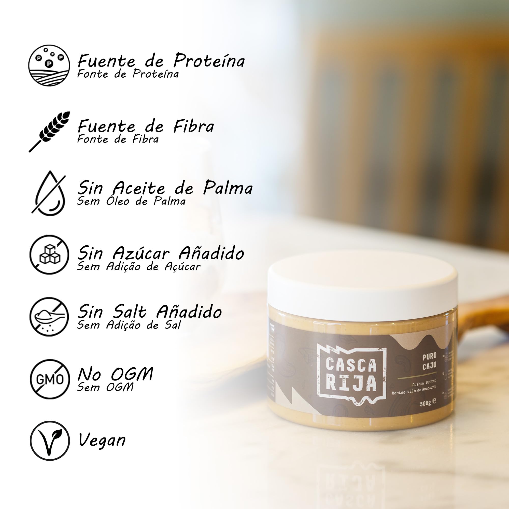 CASCA RIJA: Crema de Anacardo 500g | 99,8% Anacardos Tostados + 0,01% Canela Molida + 0,01% Jengibre en Polvo - 100% Natural y Cremosa Sin Trozos de Anacardos, Vegan
