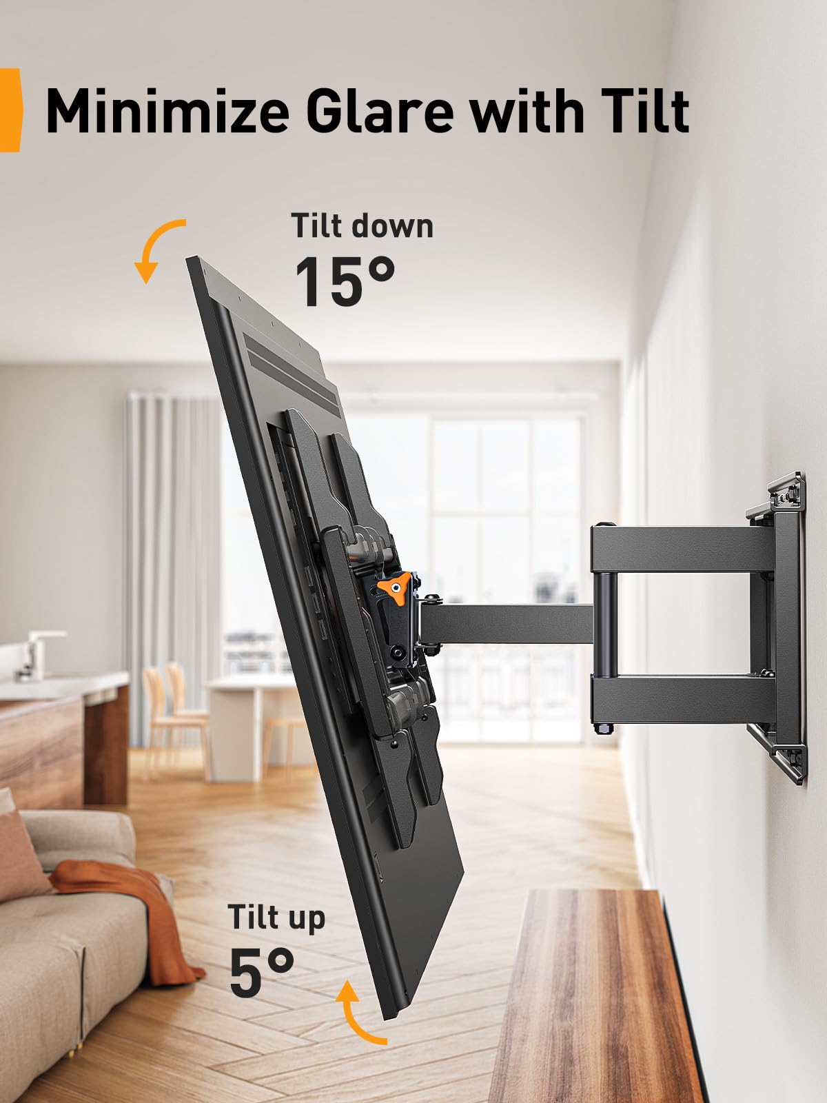 Perlegear Full-Motion Supporto TV Parete 42-90 Pollici fino a 68 kg, Supporto TV con 2 braccio articolato, Inclinazione, Rotazione, Estensione e Livellamento senza Attrezzi, VESA max 600x400 mm, PGLF8