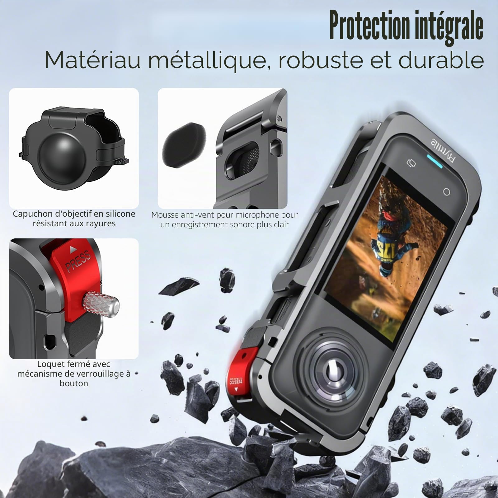Boîtier de protection en métal pour accessoires Insta360 X5, cadre en aluminium avec cache objectif en silicone, avec trou de vis intégré 1/4", cage pour appareil photo avec interface chaussures